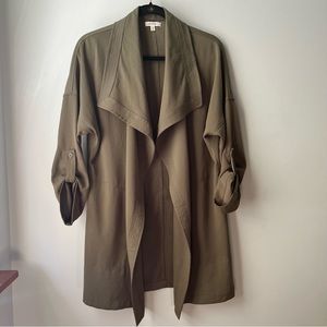 Max Studio ​​Open Front Draped Long Coat Small Green
